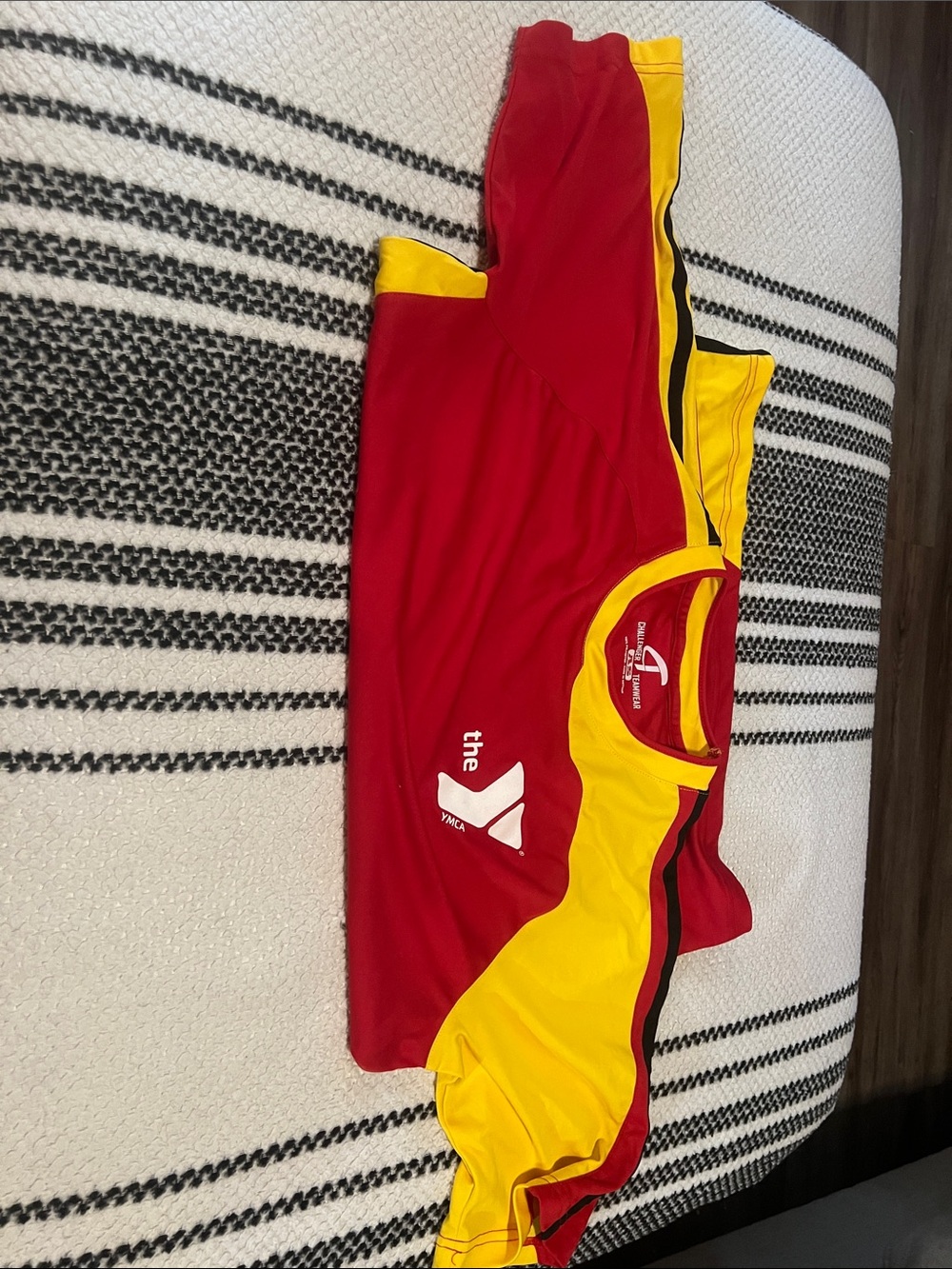 YMCA Men's Red and Yellow Short Sleeve Jersey